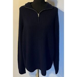 Quince Sweater Mens XL Navy 1/4 Zip Mock Neck 100% Cashmere Pullover Ribbed Knit